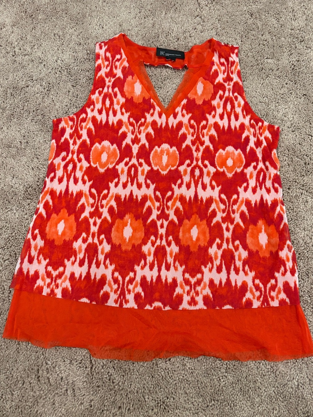 Red & Orange Sleeveless Patterned Tank